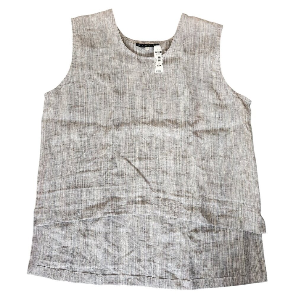 Shirin Guild Blouse Short Front Long Back Sleeveless Tunic Top 100% Linen Size L